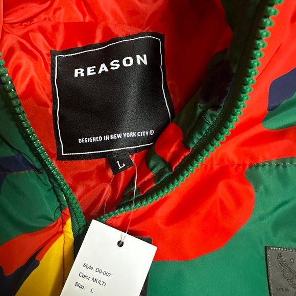 Reason Mens Multicolor Camouflage Long Sleeve Full Zip Puffer Jacket Size Large - Picture 4 of 4